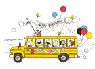 Snoopy en Woodstock verjaardagskaart schoolbus